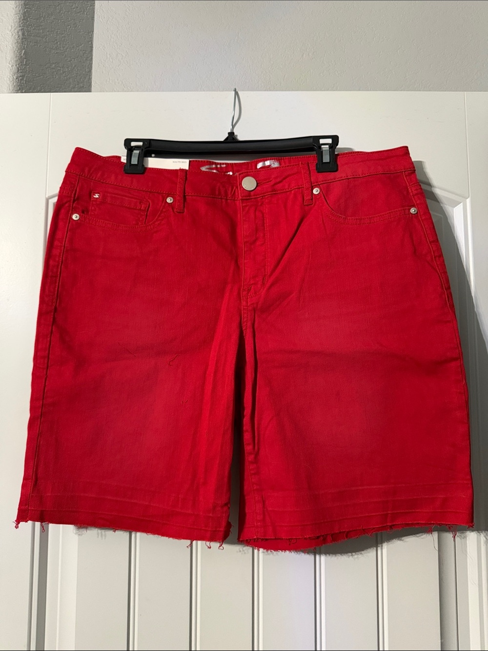 Seven7 Red Denim Bermuda Shorts